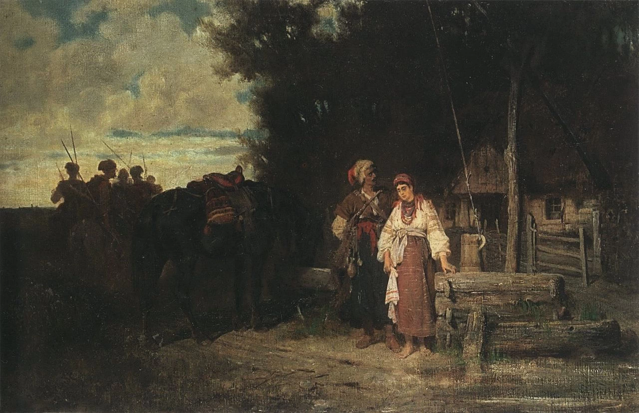Cosacco che abbevera il cavallo